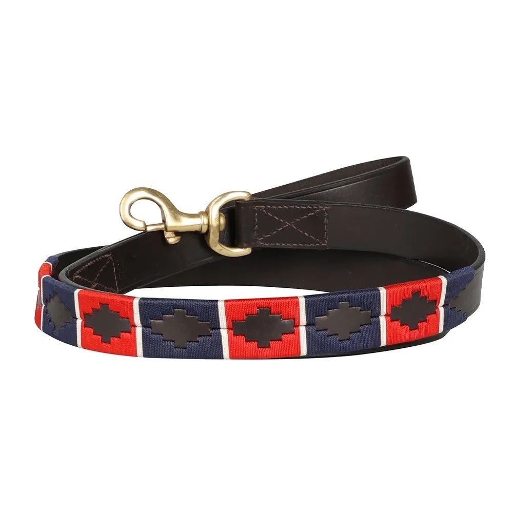 Benji & Flo Sublime Polo Leather Dog Lead (Red/Navy/White)