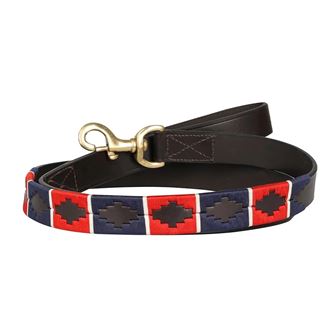 Benji & Flo Sublime Polo Leather Dog Lead (Red/Navy/White)