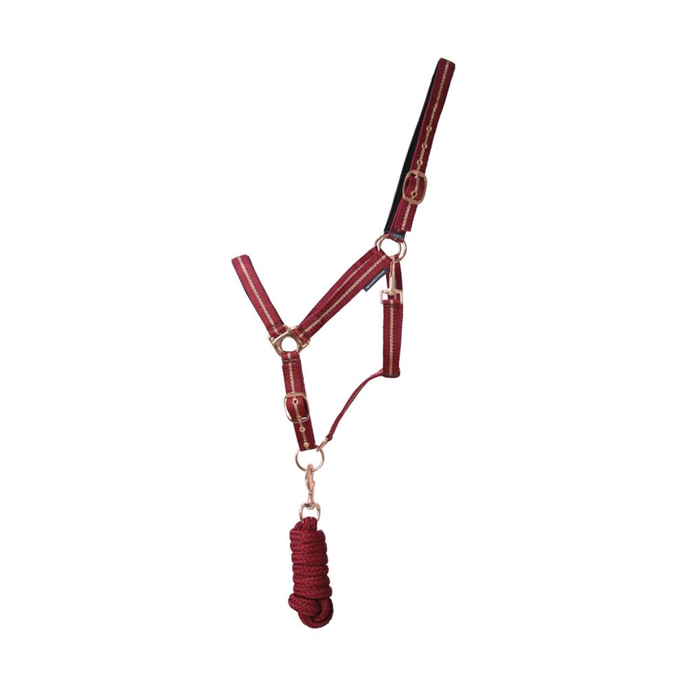 Hy Equestrian Rose Glitter Head Collar and Lead Rope Set (Burgundy)