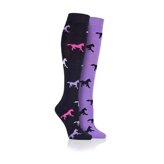 Storm Bloc Goodwood Ladies Horse Mid Weight Socks Twin Pack (Navy/Lilac)