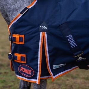 Gallop Ponie DURAPROOF 100g 5-Point Standard Neck Turnout Rug (Navy/Orange/White)