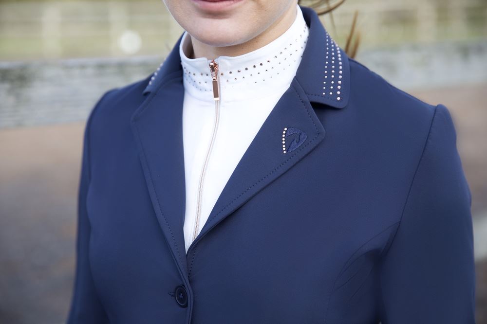 Hy Equestrian Roka Royal Show Jacket (Navy with Rose Gold Diamantes)