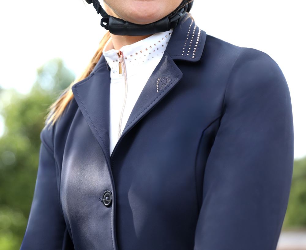 Hy Equestrian Roka Royal Show Jacket (Navy with Rose Gold Diamantes)