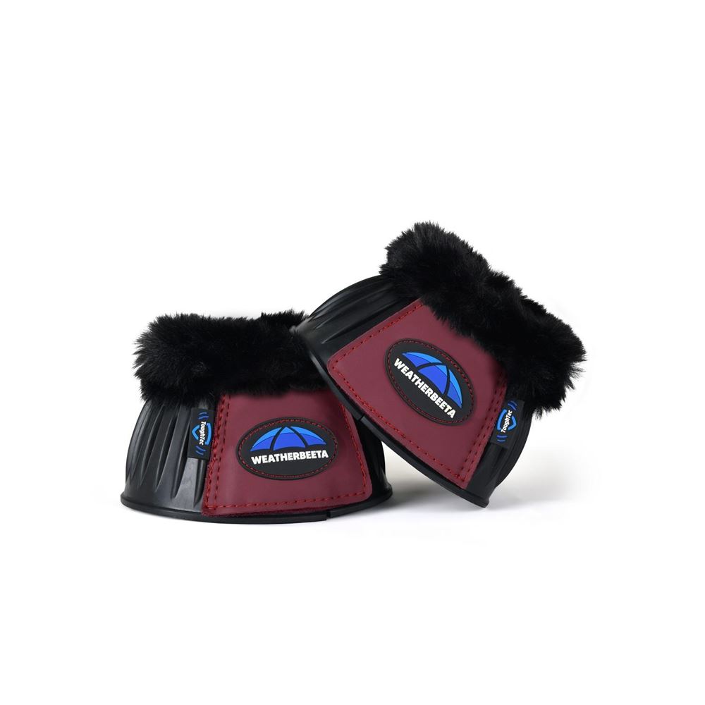 Weatherbeeta Tough-Tec Prime Fleece Trim Rubber Bell Boots (Black/Burgundy)