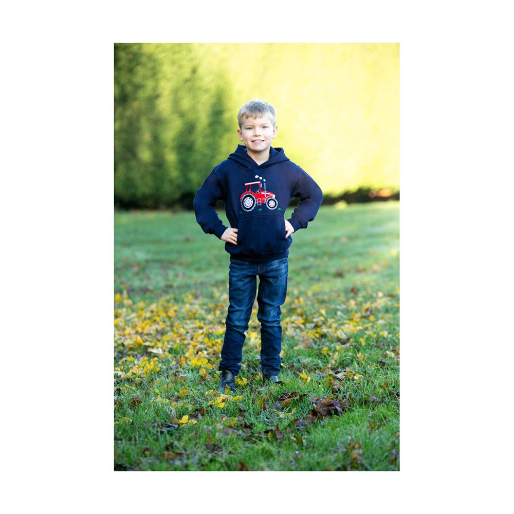 British Country Collection Big Red Tractor Applique Hoodie - Child (Navy)