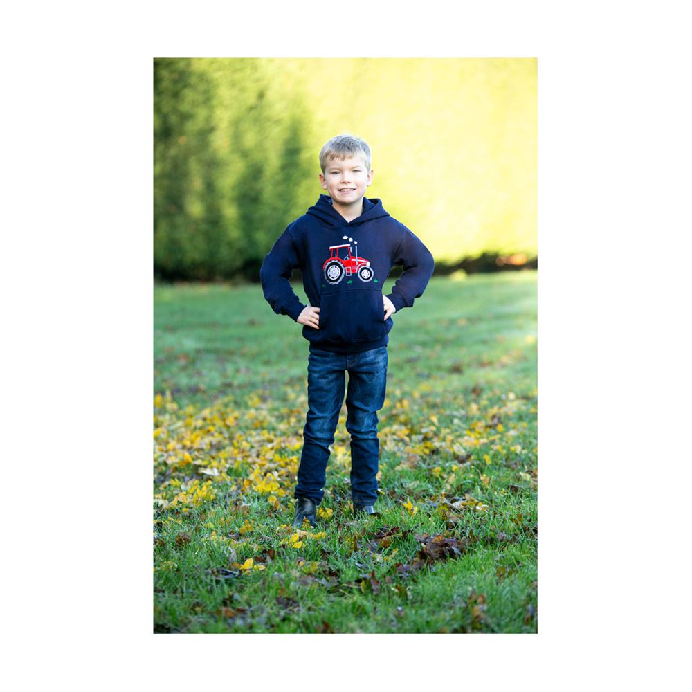 British Country Collection Big Red Tractor Applique Hoodie - Child (Navy)