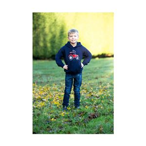 British Country Collection Big Red Tractor Applique Hoodie - Child (Navy)