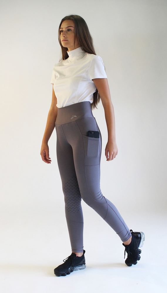 Gallop High-Waist Pocket Silicone Knee Tights (Grey)