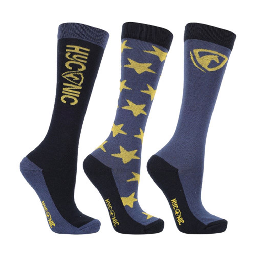 HyCONIC by Hy Equestrian Adults Socks - Pack of 3 (Navy/Yellow)