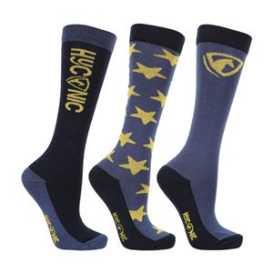 HyCONIC by Hy Equestrian Adults Socks - Pack of 3 (Navy/Yellow)