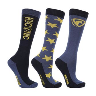 HyCONIC by Hy Equestrian Adults Pattern Socks - Pack of 3 (Navy/Yellow)