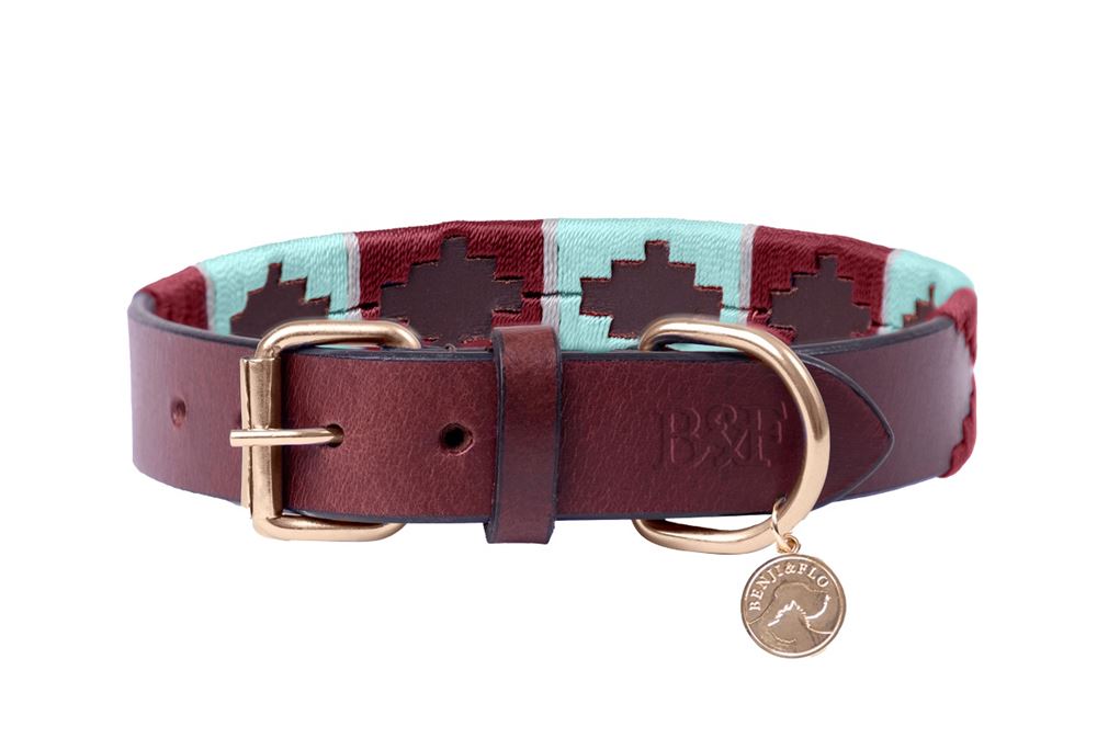 Benji & Flo Sublime Polo Leather Dog Collar (Aqua/Fig)