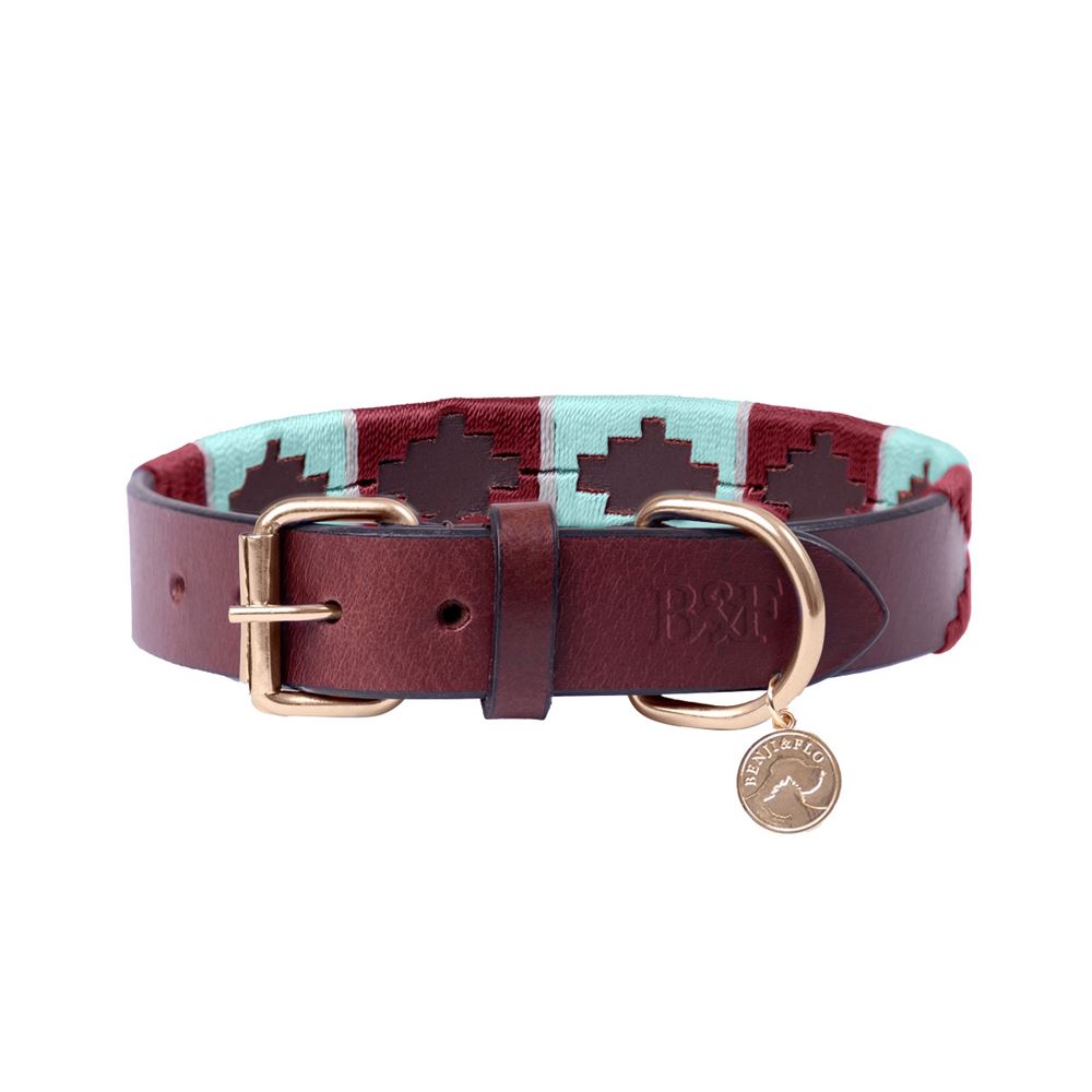 Benji & Flo Sublime Polo Leather Dog Collar (Aqua/Fig)