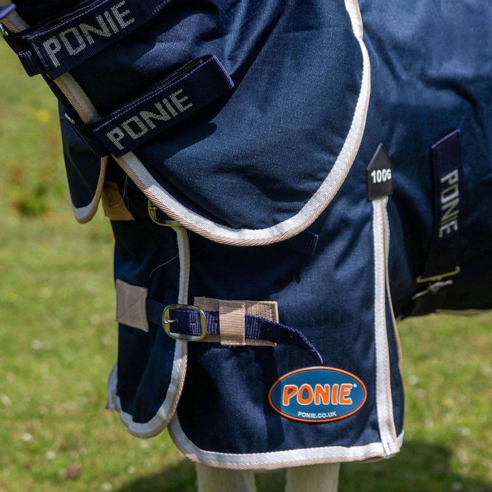 Gallop 600D PONIE 100g Duraproof Combo Turnout (Navy with Beige/White bindings)