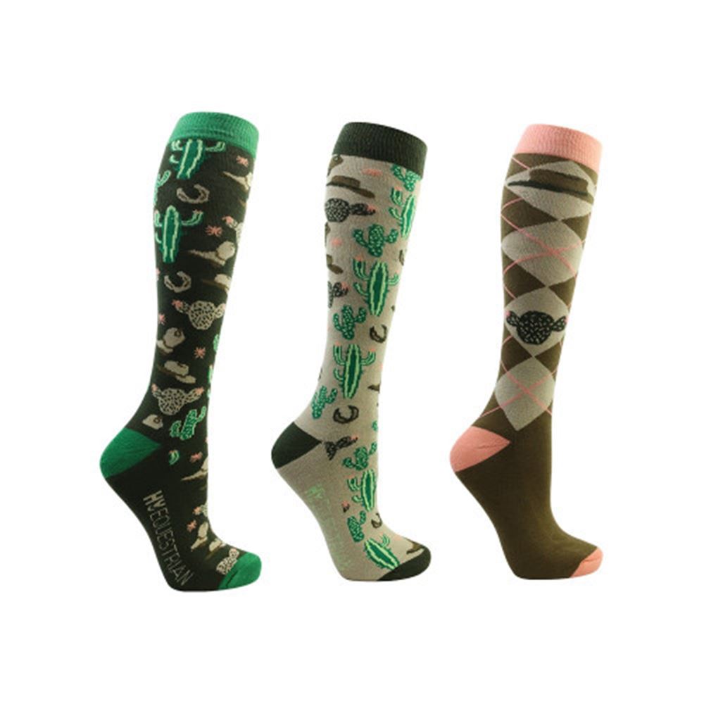 Hy Equestrian Wild Wild West Socks - Pack of 3 (Purple/Moss)