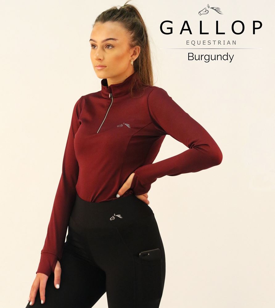 Gallop Ladies Long Sleeve Zipped Neck Base Layer (Burgundy)
