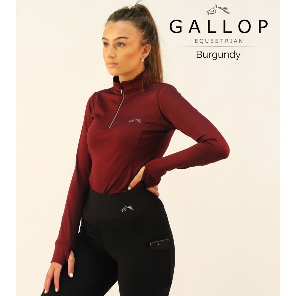 Gallop Ladies Long Sleeve Zipped Neck Base Layer (Burgundy)