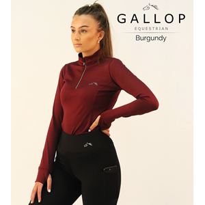 Gallop Ladies Long Sleeve Zipped Neck Base Layer (Burgundy)