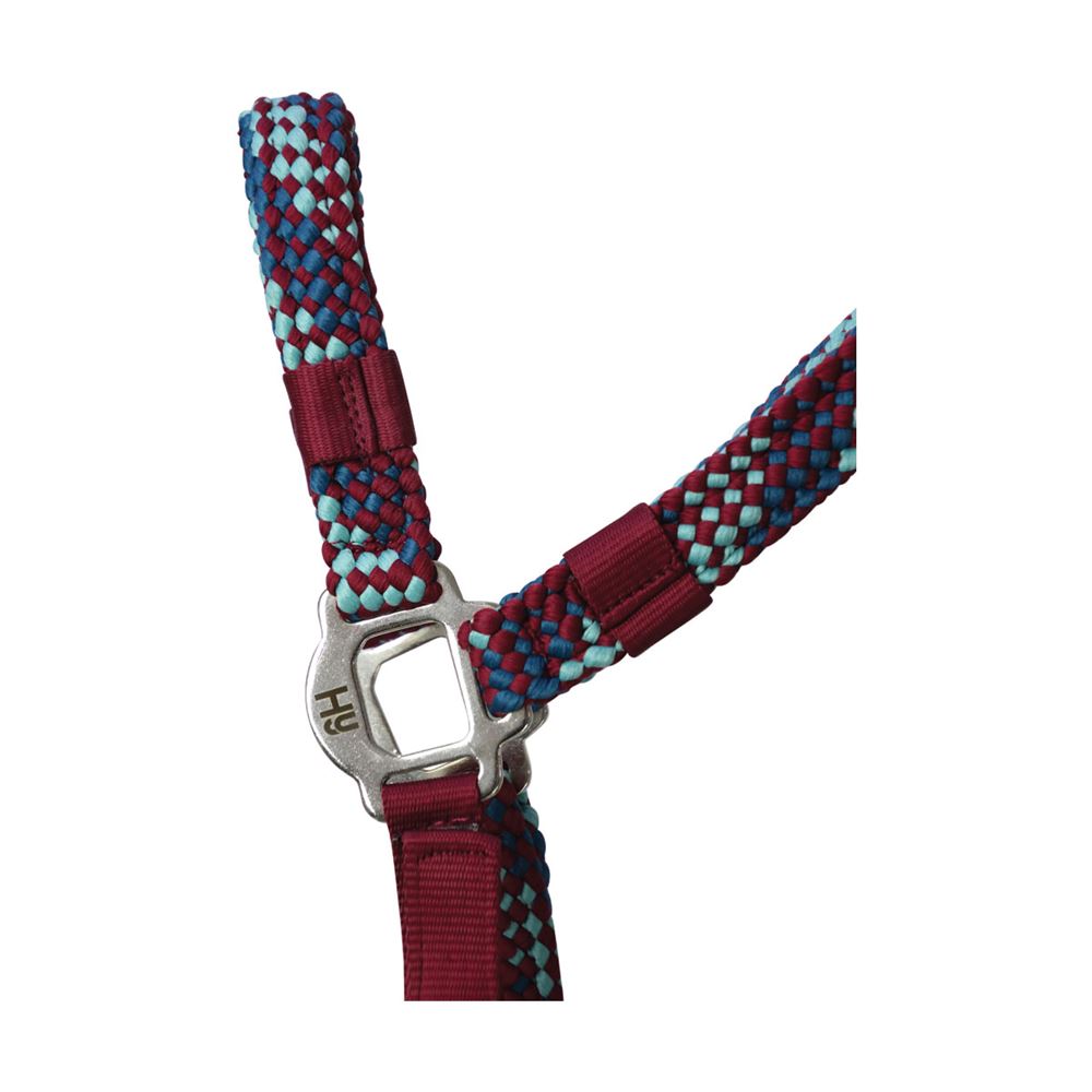 Hy Equestrian Multicolour Adjustable Head Collar with Rope (Burgundy)