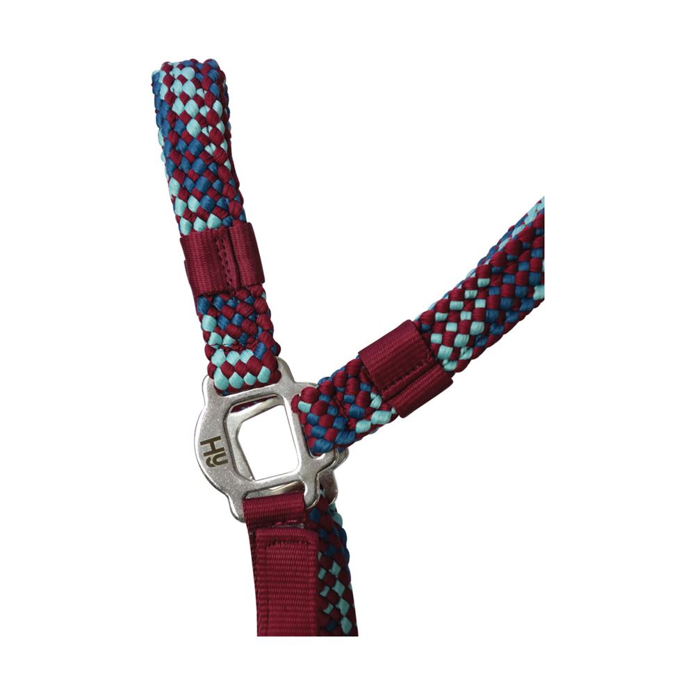 Hy Equestrian Multicolour Adjustable Head Collar with Rope (Burgundy)