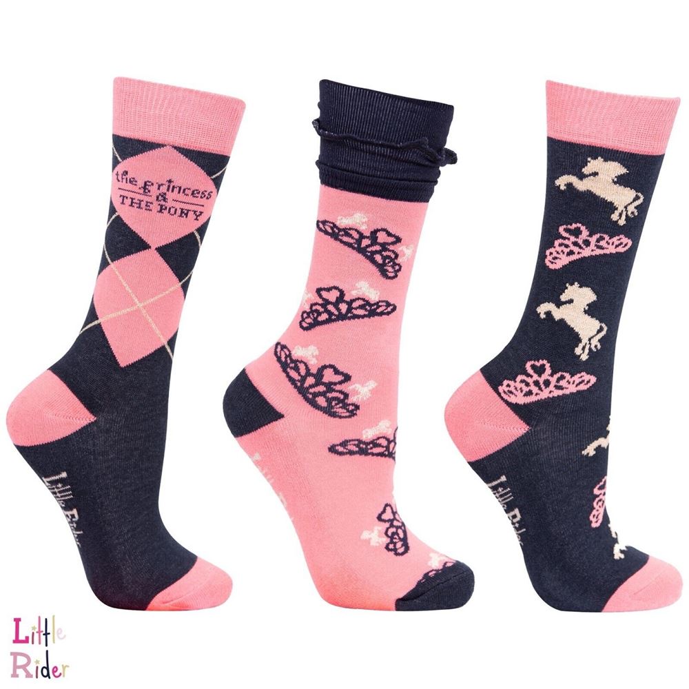 The Princess and the Pony Socks by Little Rider (Pack of 3) - Navy/Peach