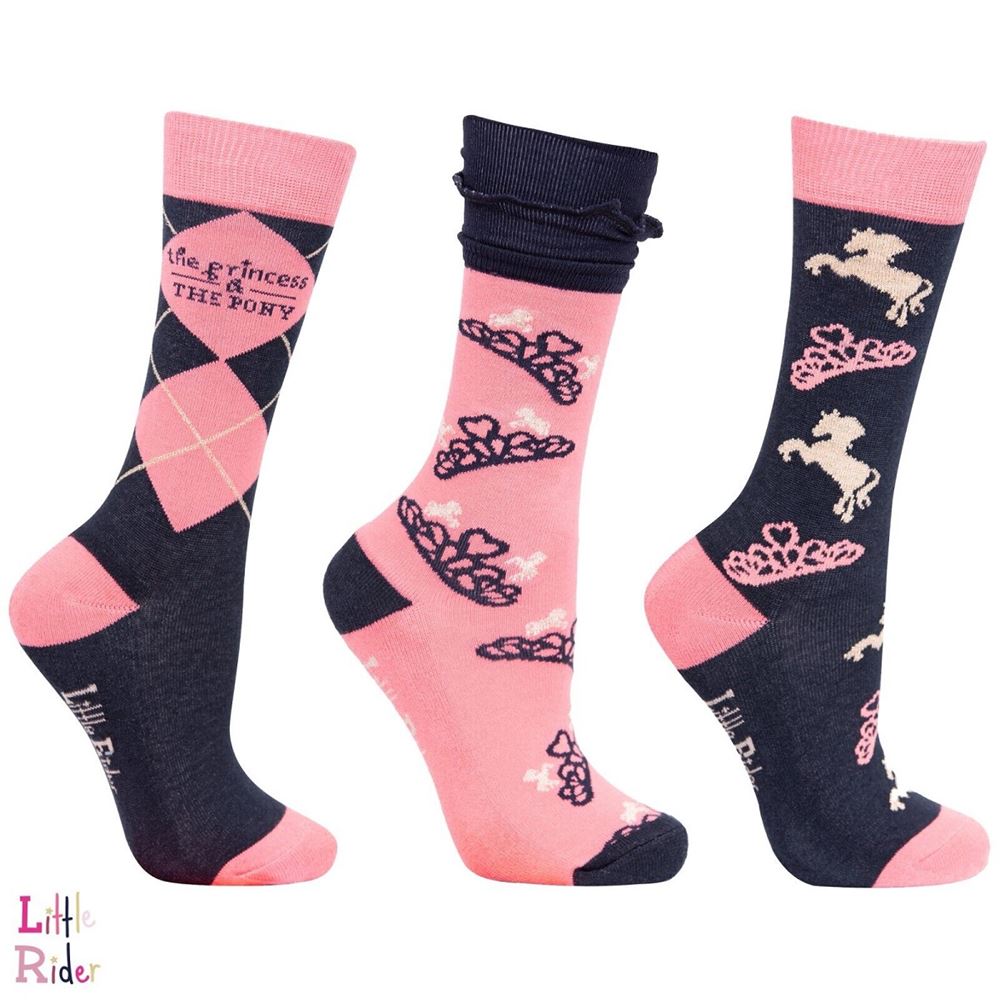 The Princess and the Pony Socks by Little Rider (Pack of 3) - Navy/Peach