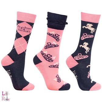 The Princess and the Pony Socks by Little Rider (Pack of 3) - Navy/Peach
