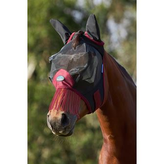 Weatherbeeta Comfitec Fine Mesh Fly Mask with Ears & Tassels (Black/Burgundy)
