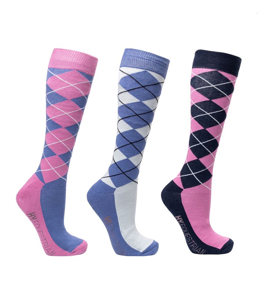 Hy Equestrian Synergy Argyle Socks - Pack of 3 (Riviera/Grape)