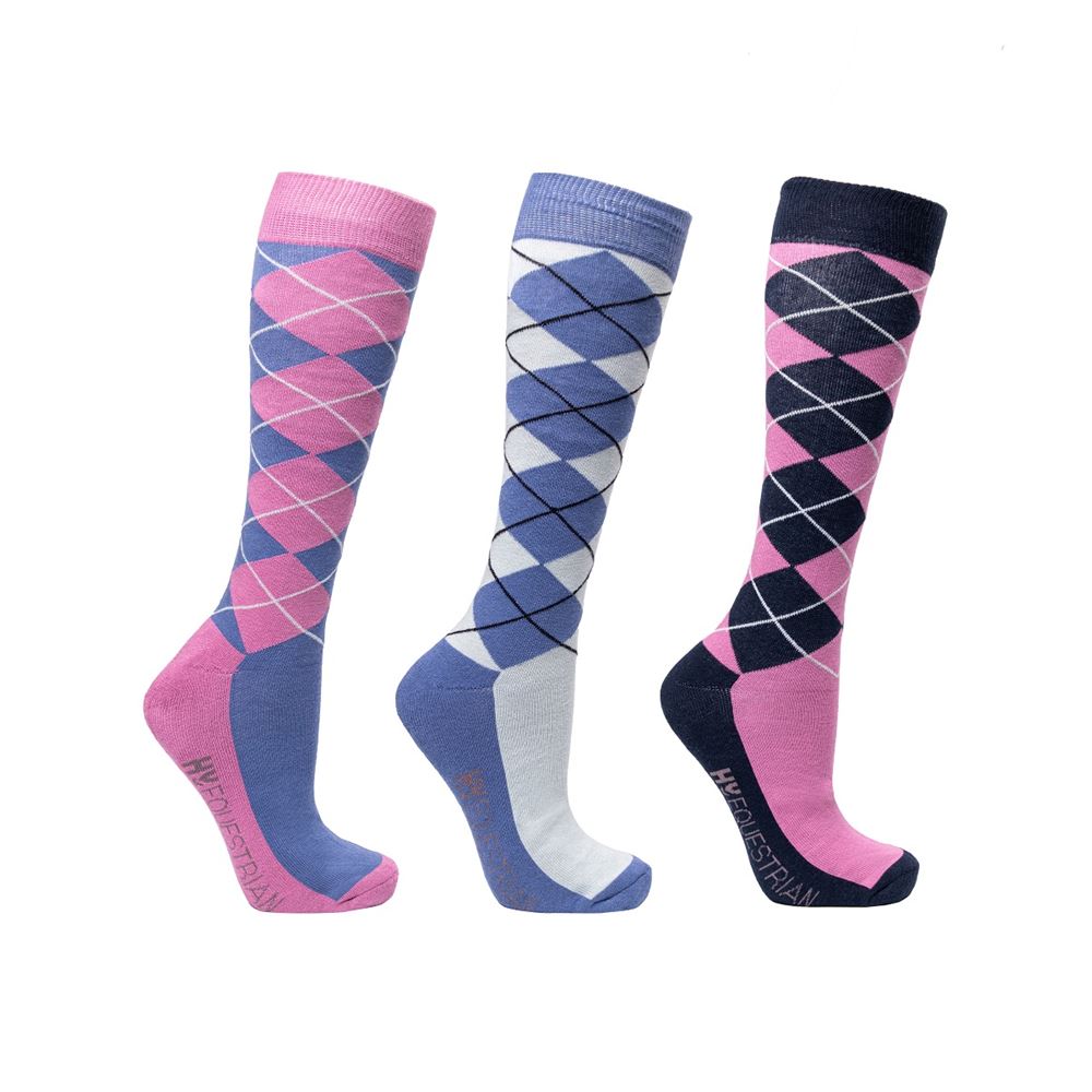 Hy Equestrian Synergy Argyle Socks - Pack of 3 (Riviera/Grape)