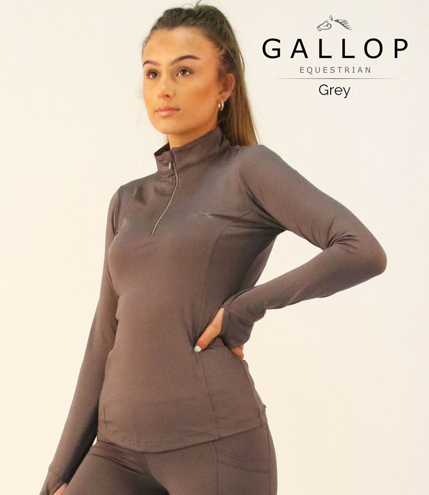 Gallop Ladies Long Sleeve Zipped Neck Base Layer (Grey)