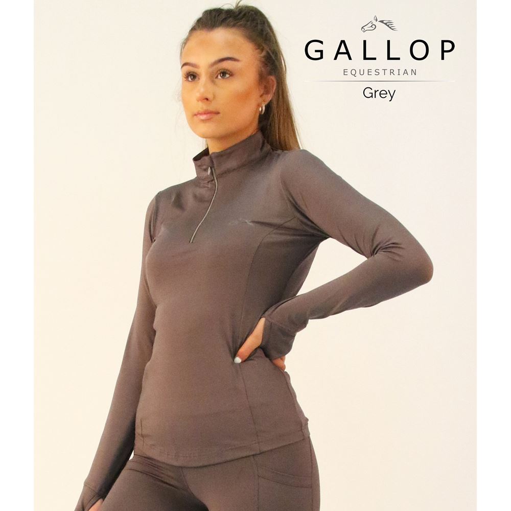 Gallop Ladies Long Sleeve Zipped Neck Base Layer (Grey)