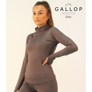 Gallop Ladies Long Sleeve Zipped Neck Base Layer (Grey)