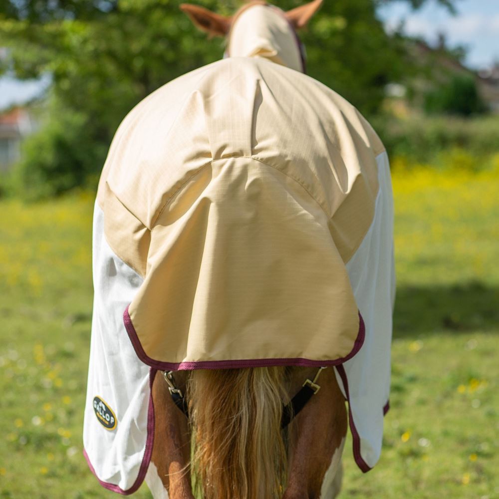 Gallop Dual 5-Point Hybrid Turnout Fly Rug (Beige/White with Burgundy binding)