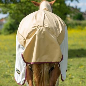 Gallop Dual 5-Point Hybrid Turnout Fly Rug (Beige/White with Burgundy binding)