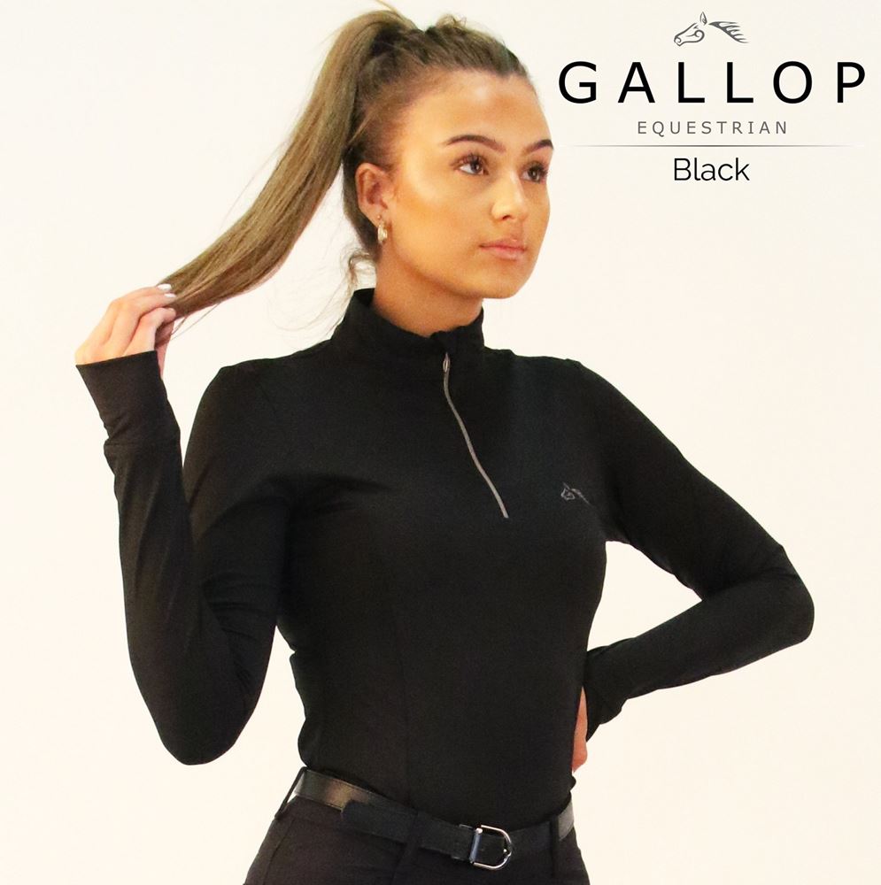Gallop Ladies Long Sleeve Zipped Neck Base Layer (Black)