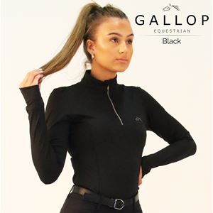 Gallop Ladies Long Sleeve Zipped Neck Base Layer (Black)
