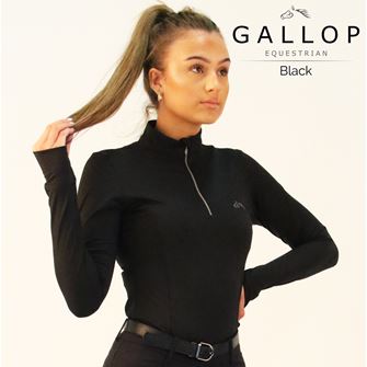 Gallop Ladies Long Sleeve Zipped Neck Base Layer (Black)