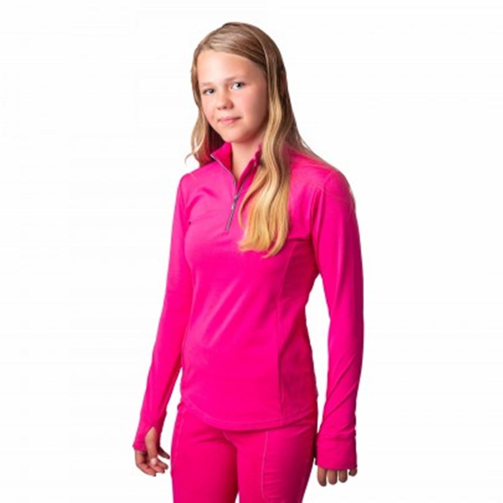 Gallop Ladies Long Sleeve Zipped Neck Base Layer (Pink)
