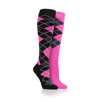 Storm Bloc Lingfield Ladies Argyle Mid Weight Socks Twin Pack (Black/Pink)
