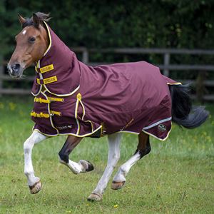 Gallop TROJAN Xtra Duraproof 200g Turnout Combo (Burgundy with Yellow/White bindings)