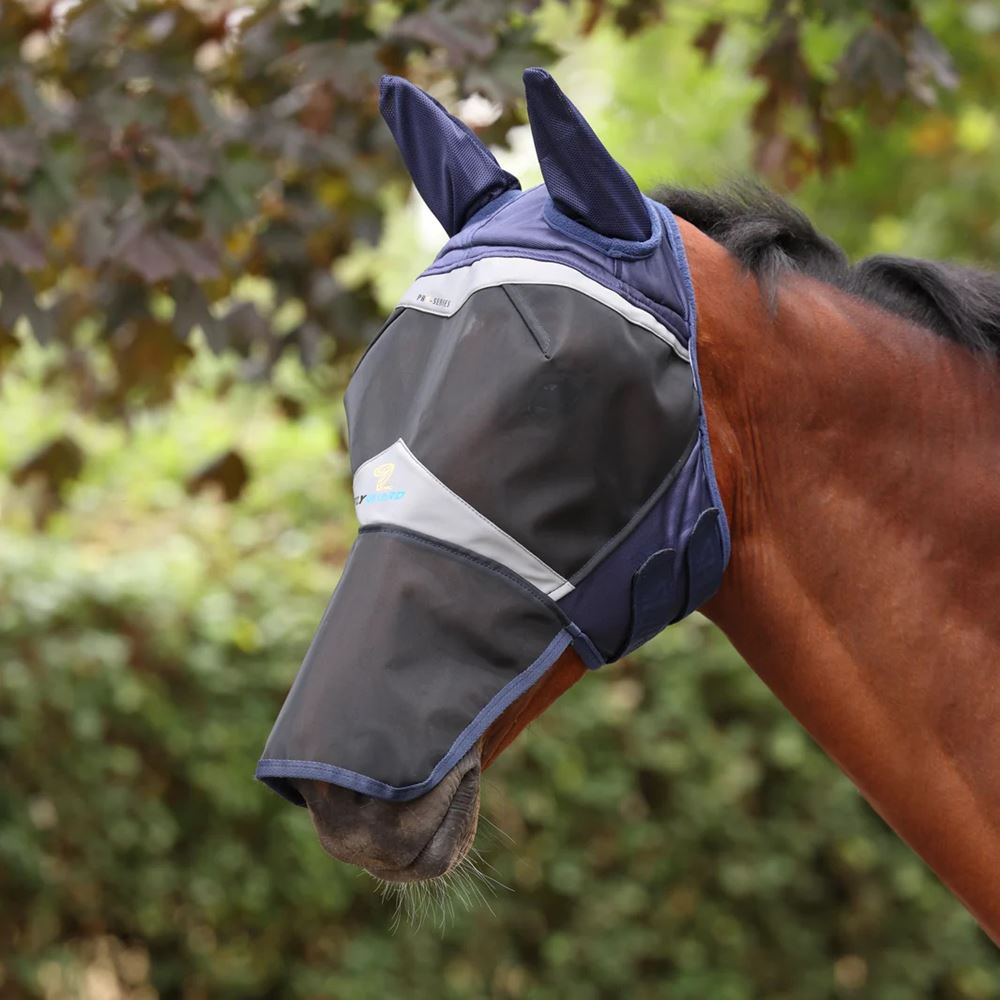Shires FlyGuard Pro Fine Mesh Fly Mask with Ears & Square Nose (Navy)