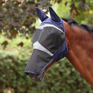 Shires FlyGuard Pro Fine Mesh Fly Mask with Ears & Square Nose (Navy)