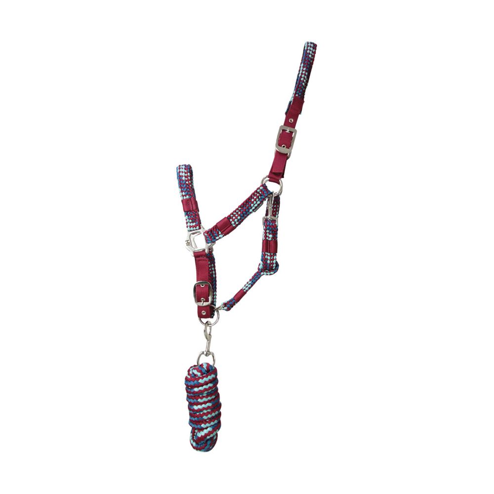 Hy Equestrian Multicolour Adjustable Head Collar with Rope (Burgundy)