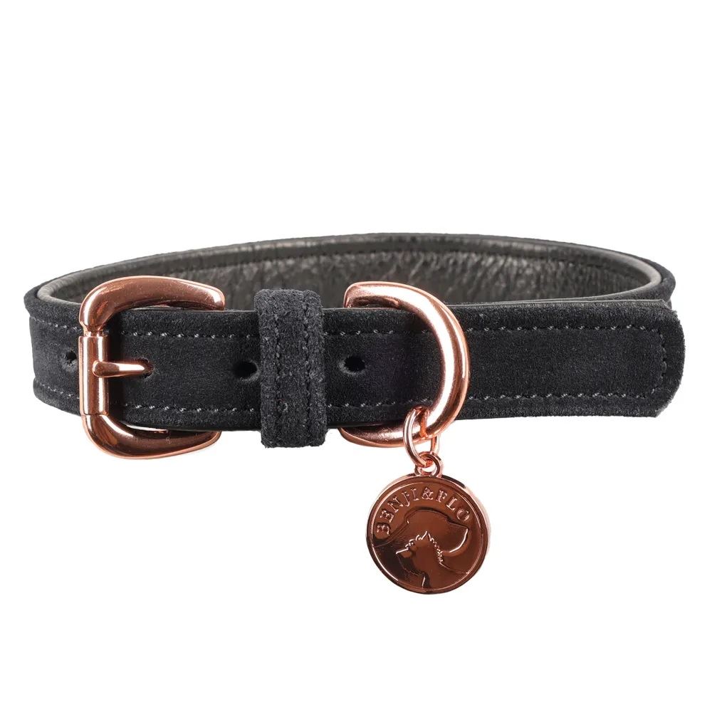 Benji & Flo Noble Suede Dog Collar (Navy/Rose Gold)