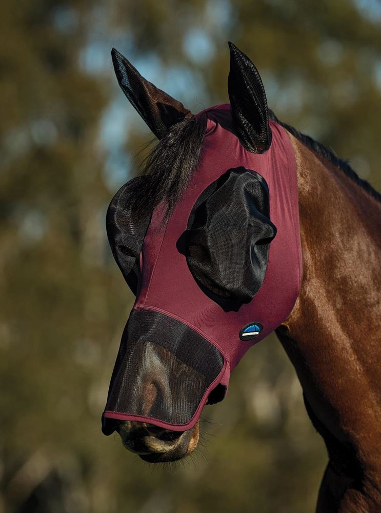 Weatherbeeta Comfitec Luxe Stretch Fly Mask with Ears & Nose (Burgundy/Black)
