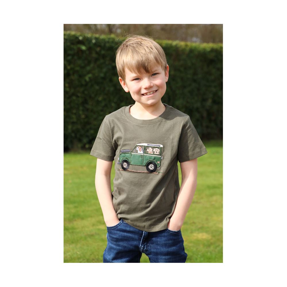 British Country Collection Offroader & Dogs T-Shirt - Child (Olive)
