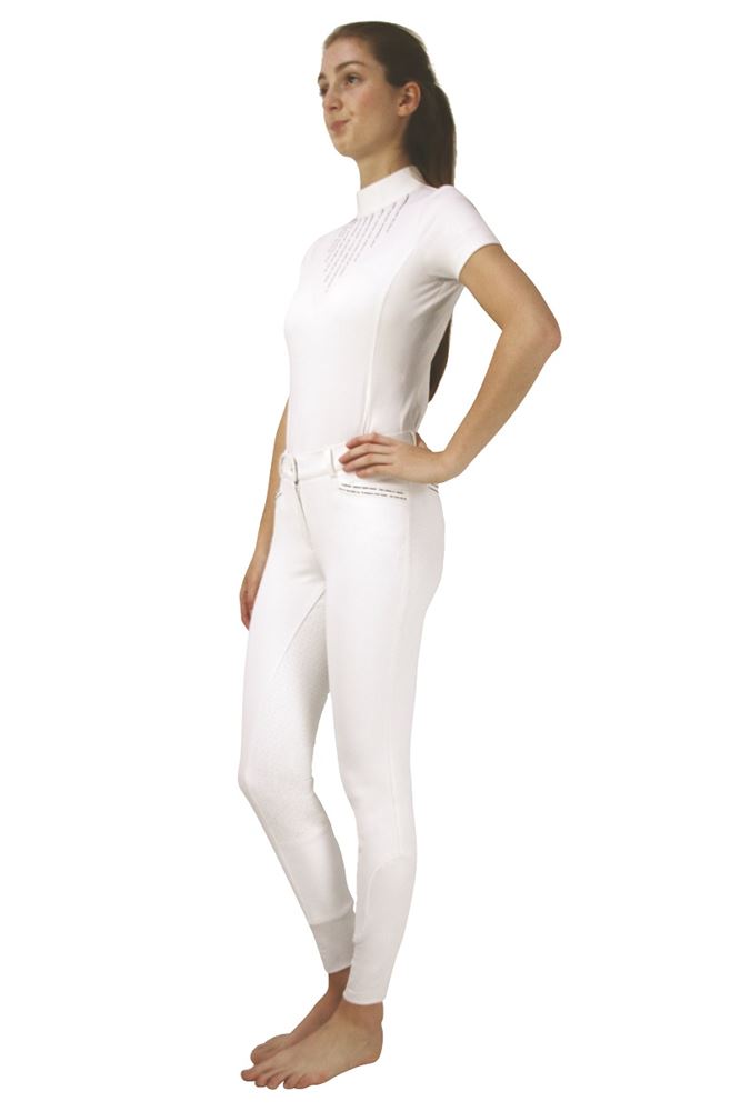Hy Equestrian Roka Rose Breeches (White with Navy/Rose Gold Diamantes)