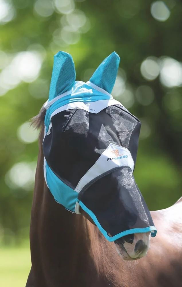 Shires FlyGuard Pro Fine Mesh Fly Mask with Ears & Nose (Teal)