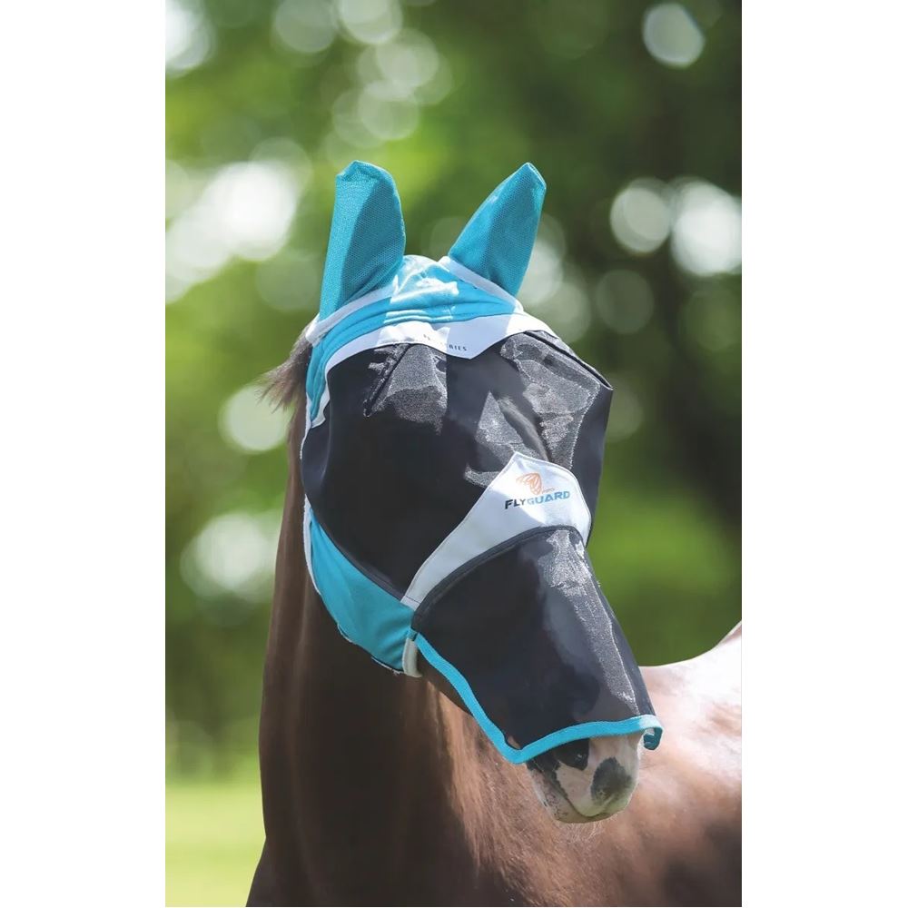 Shires FlyGuard Pro Fine Mesh Fly Mask with Ears & Nose (Teal)